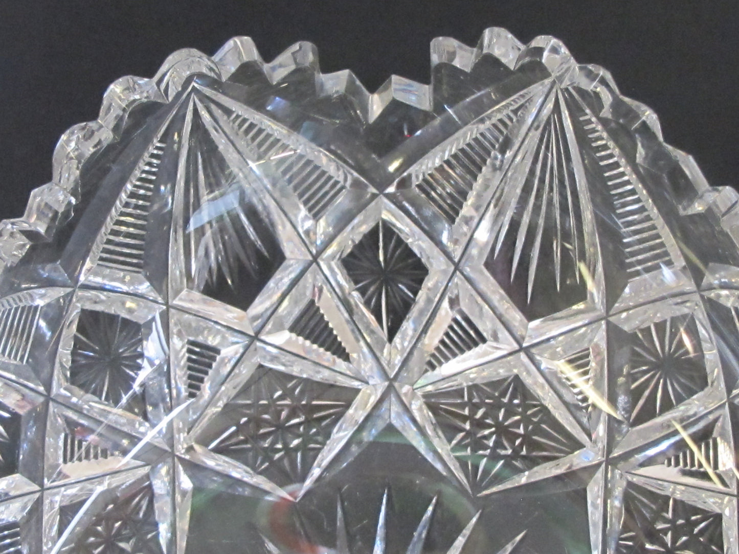 American Brilliant Period hand Cut Glass Three sided crimped dish abp