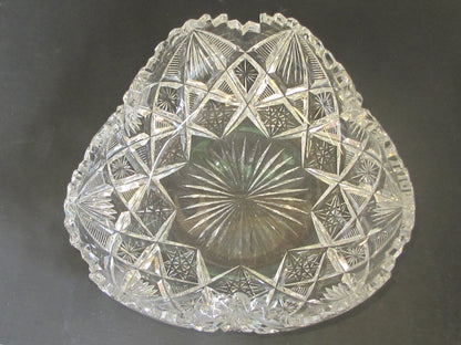 American Brilliant Period hand Cut Glass Three sided crimped dish abp