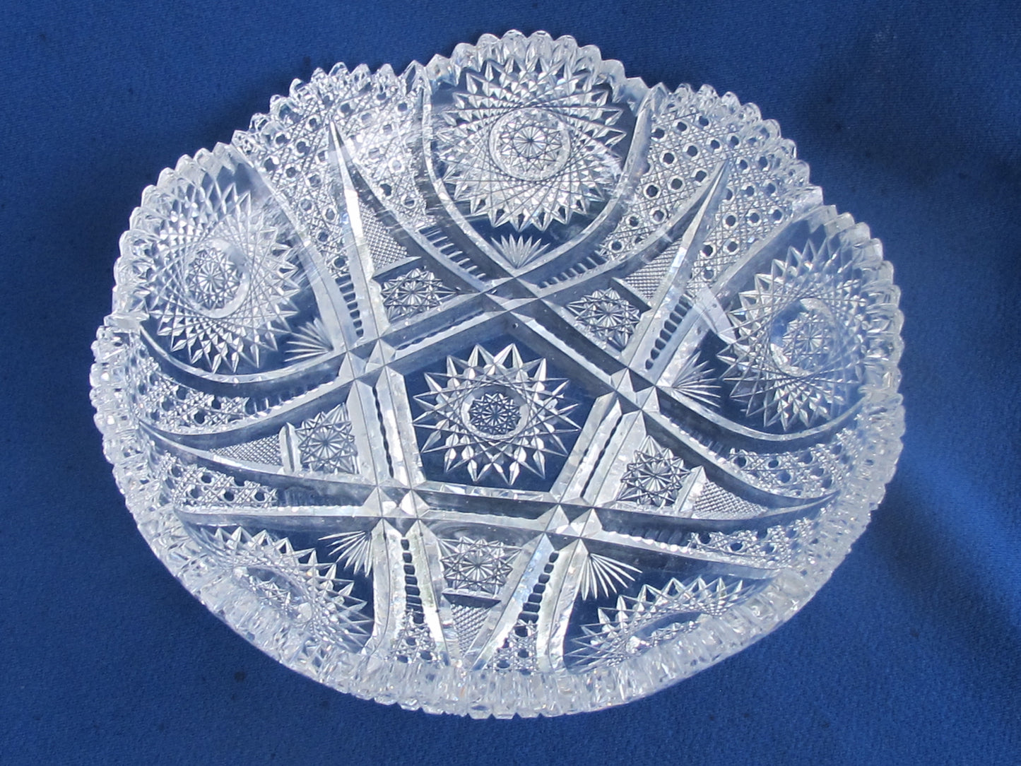 American Brilliant Period Cut Glass low bowl Antique Sharp
