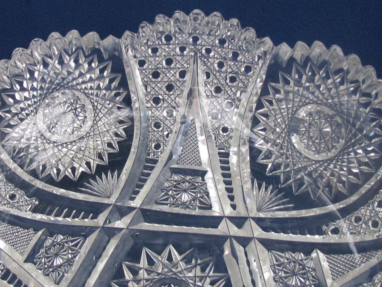 American Brilliant Period Cut Glass low bowl Antique Sharp