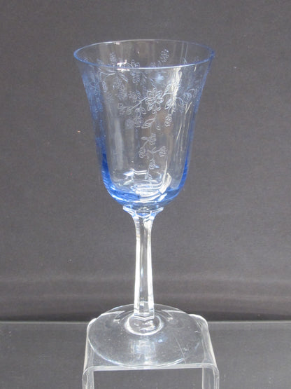 Lenox etched wine Blue glass Castle garden  Crystal  Made in USA Mt Pleasant PA