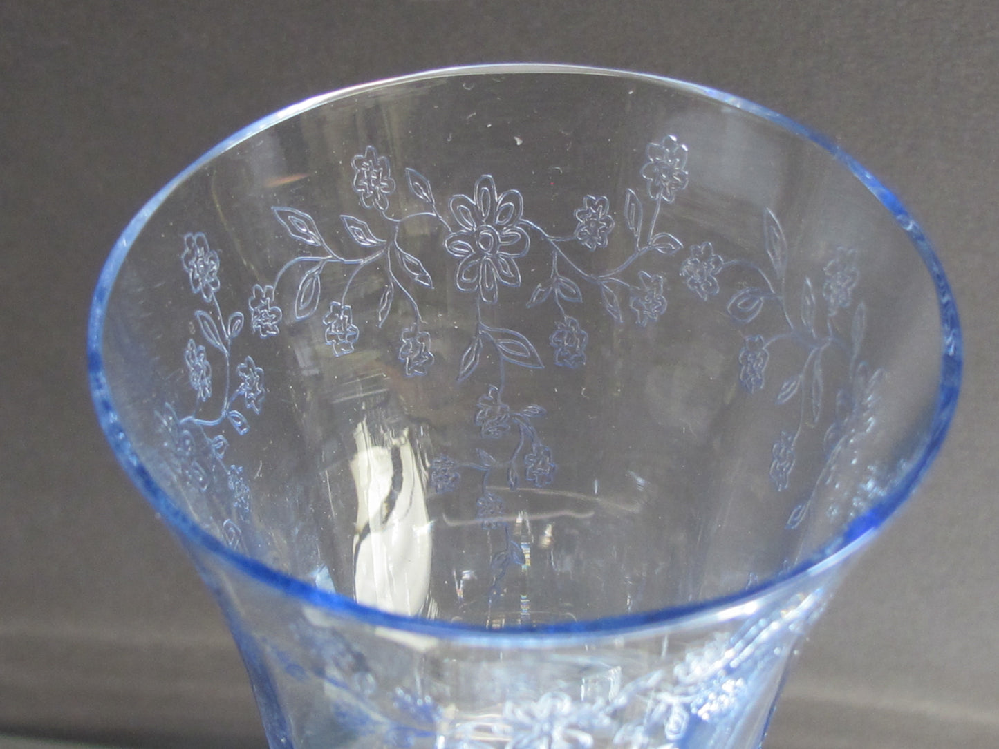 Lenox etched wine Blue glass Castle garden  Crystal  Made in USA Mt Pleasant PA