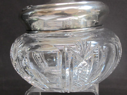 American Brilliant Period Cut Glass powder box with Sterling silver lid Antique abp