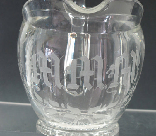 Cut Glass sugar and creamer, etched with initials MMM and bird - O'Rourke crystal awards & gifts abp cut glass