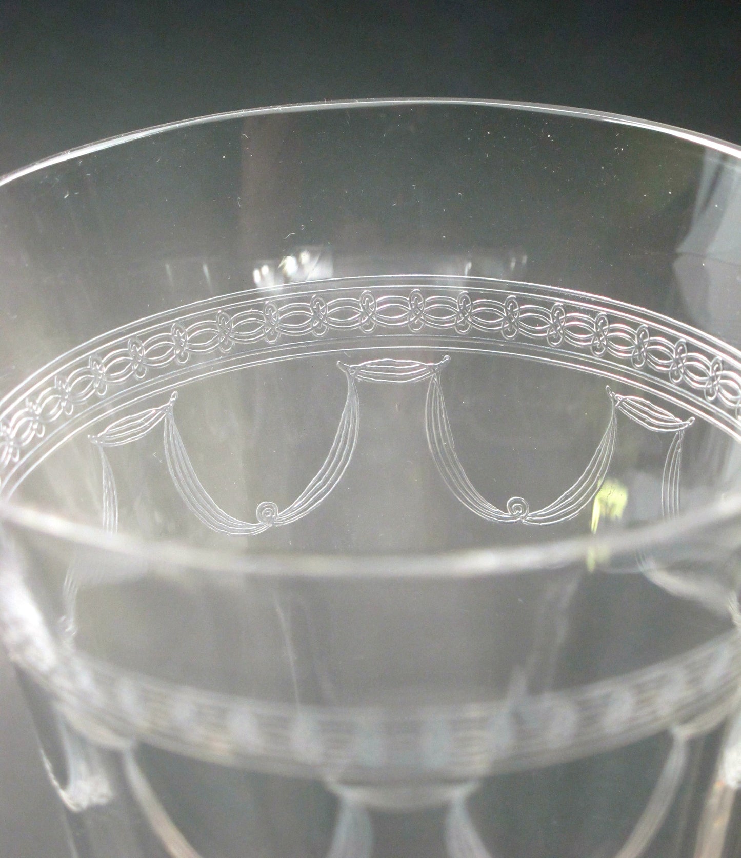 Needle etched glass goblet stemware Bryce ?  antique - O'Rourke crystal awards & gifts abp cut glass