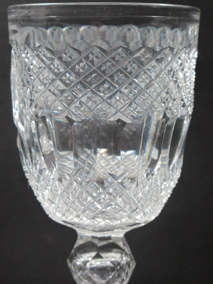 American Brilliant Period hand Cut Glass blown Strawberry diamond wine "M"