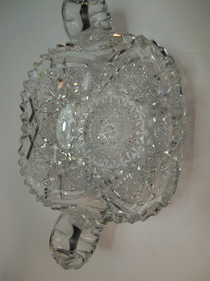 American Brilliant Period hand Cut Glass 2 handled dish