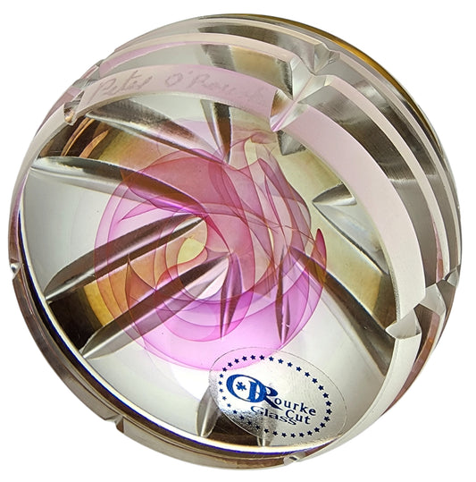 Hand cut glass art Paperweight signed Peter ORourke