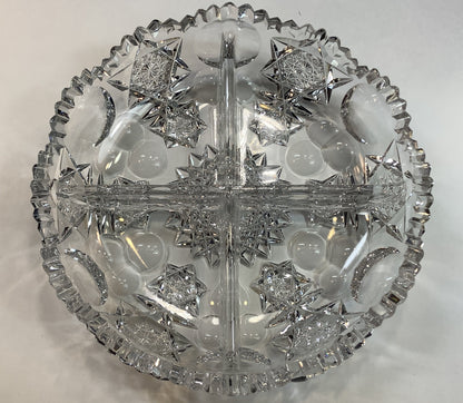 ABP cut glass 4 section dish antique crystal