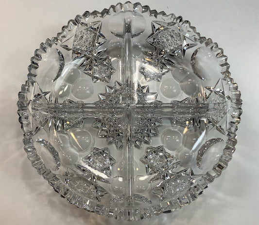 ABP cut glass 4 section dish antique crystal
